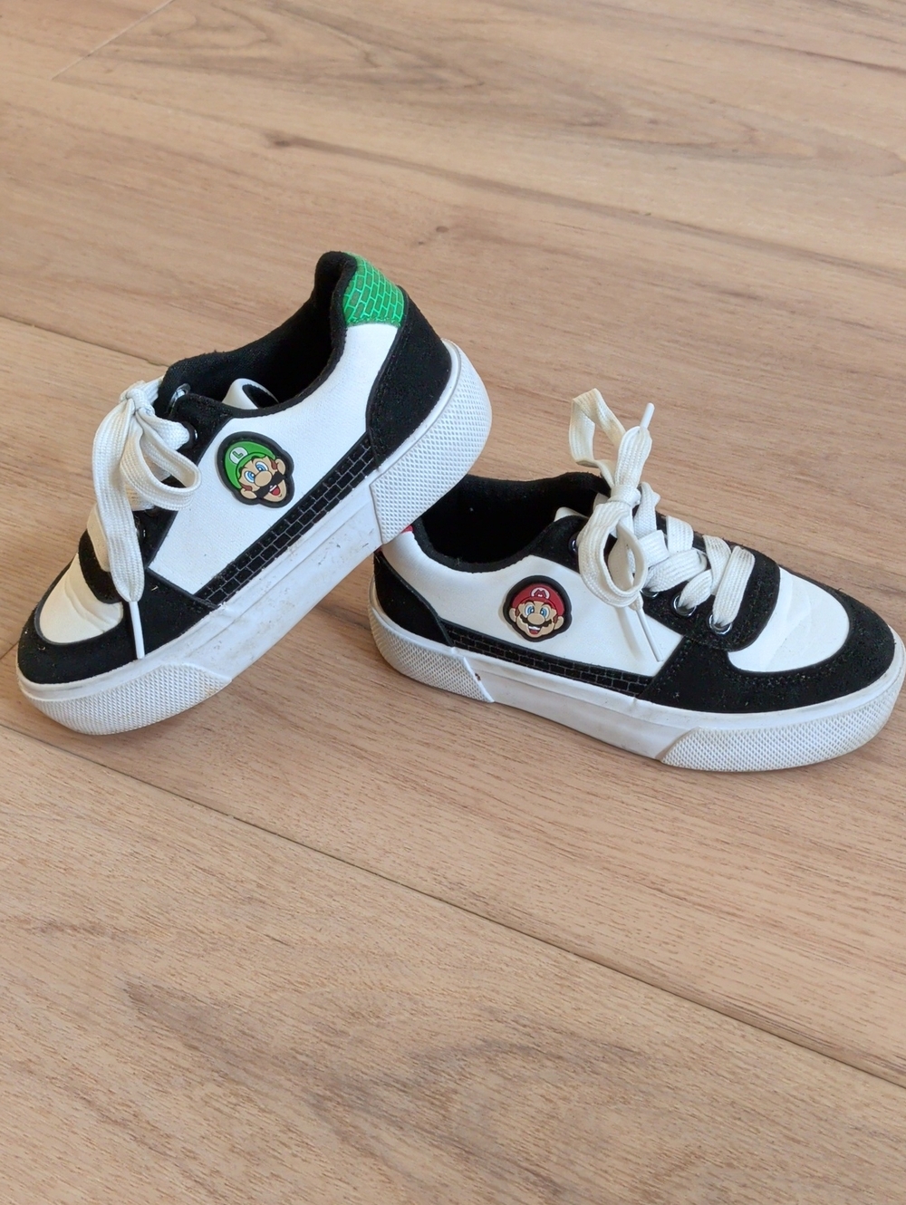 Super Mario Kids Black and White Lace-Up Sneakers with Character Patch